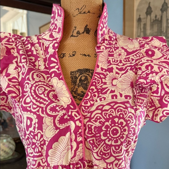 Umgee Magenta Pink Floral Print Bohemian Midi Tiered Dress - Picture 3 of 13